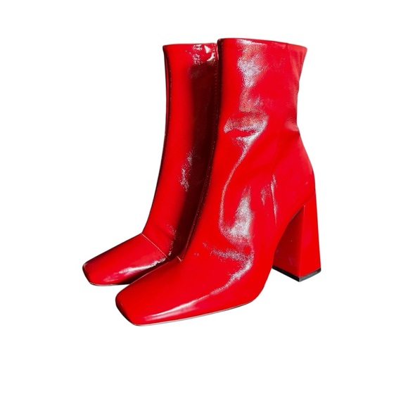 L’Intervalle Patent Leather Boots EU 39 Red Square Toe Chunky Heeled - Picture 6 of 14